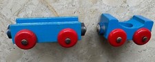 Holz Eisenbahn Waggon 2 Stk. blau 