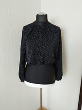 H&M Damen Bluse Schwarz Punkte weiß Größe S bauchfrei Langarm Chiffon