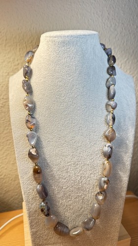 Edelsteinkette grauer achat - edelsteinkette,