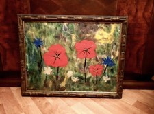 Mohnblumen Filzbild Blumen Wandbild Textilmalerei Kunst