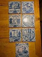 7 antike Fayence-Kacheln