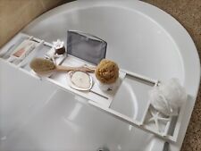 Badewannenaufsatz Holz weiss mit Ablagen und Buchstütze