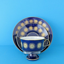 Sammeltassen Gedeck 3-teilig  Echt Kobaltblau Goldrand  Goldornament Lichte DDR