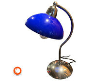 1990er hochwertige Tischlampe Art Deco Bankerlampe, blaues Glas