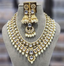 Indisch Bollywood Gold Überzogener Kundan Spiegel Braut Halskette Ohrringe