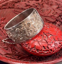RAR Vintage Armband Armreif Silber China Export Chrysanthemen Blumen Punzen