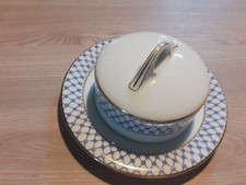 Hutschenreuther Hohenberg 1814 Art Deko Butterglocke rund blau / weiß Goldrand