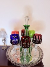 Seltenes Nachtmann Kristallset Antika – Karaffe mit 6 farbigen Gläsern Vintag