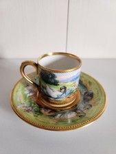 Dresden Fraureuth Porzellan Schwanen Motiv Tasse Untertasse 1919 Antik...