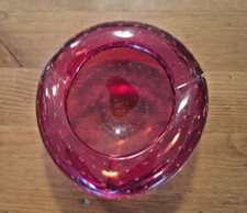 Murano Aschenbecher  Rot Lufteinschlüsse mit 3 Ablagen 70er Glas Design Vintage