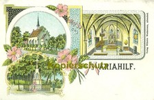 color Litho AK Mariahilf in Mähren ?; Kapelle außen u. innen, Wegekreuz, um 1900