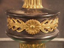 seltene antike französische Tischlampe Messing/Eisen/Holz Höhe 34 cm