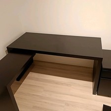 MALM IKEA Schreibtisch mit Ausziehplatte + Rollcontainer inklusive, schwarzbraun