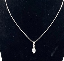 925/- Damen Silber Kette + Anhänger mit weißen simulierten Diamanten 40 cm lang
