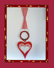 Landhaus Hänger Herz Rot Weiß Tür Holz  Holzperlen  Groß TOP-Qualität