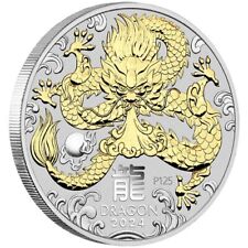 1 $ Dollar Lunar III Dragon - Drache Australien 1 oz Silber gilded 2024