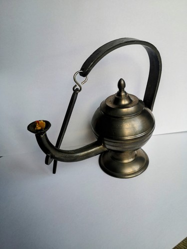 Vintage öllampe aus zinn - zinn, –