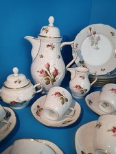 (K28) Rosenthal Sanssouci Classic Rose Moosrose 6 P. Kaffee Service Weiss Gold