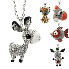 Halskette mit 3D Tieranhänger – Esel, Hund, Fisch, Spatz, Küken – Strass