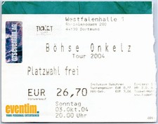 Böhse Onkelz Ticket 2004 Tour - Dortmund Westfalenhalle - Konzert Karte