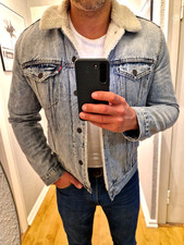 Jeansjacke Felljacke Country Jacke hell Jeans blau Levis Gr. M Slim Herren