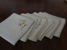 6 Stoffservietten 50er Jahre creme 34cm x 34 cm top erhalten Halbleinen bestickt