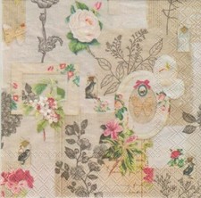 3 Servietten ~  Rahmen und Blumen Rosen Nostalgie 