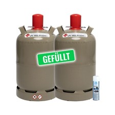 2x 11 kg Propan Gasflasche grau gefüllt Inkl. Lecksuchspray