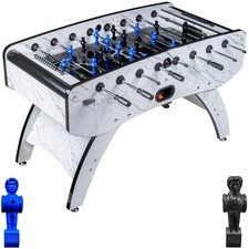 Fußball Tischkicker Premium Weiß Glasspielfeld Figuren Blau Schwarz 80kg