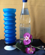 Friedrich Kristall Glas Art Deco Zylinder Vase auf Fuß Überfang hellblau wß TOP