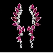 925Silber Engelsflügel OHRRINGE Stecker Echte Edelsteine RUBIN,  14k Vergoldung.