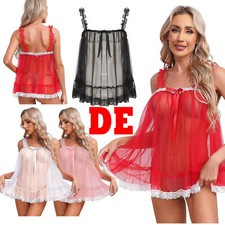 DE Damen Mesh Negligee Babydoll Tunika Kleider Erotische Dessous Nachtwäsche