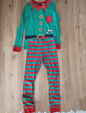 Schlafanzug lang 134/ 140 Weihnachten Elf h&m grün rot gestreift Junge Mädchen