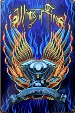 Platte Metall Vintage Wings Of Fire Biker Harley Moto USA - 45 X 30 CM