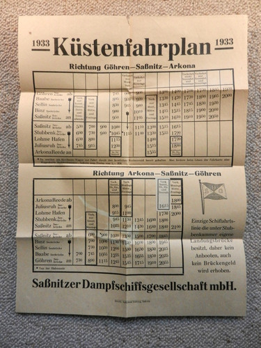 Rügen küstenfahrplan 1933 - rügen,
