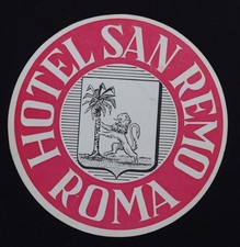 Altes Etikett HOTEL SAN REMO