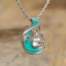 Silberne Kette Anhänger Halsketten-Set mit synthetischem Zirkonia Neu