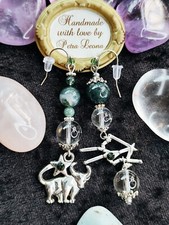 Ohrringe MOOSACHAT + BERGKRISTALL Geburtsstein APRIL Sternzeichen Bild STIER sf.