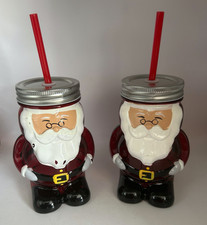 Weihnachtsmann Glas Trinkgläser mit Schraubdeckel & Strohhalmen 14,5 cm hoch (2 Stück) RAR