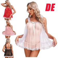 DE Damen Durchsichtig Hemd Spitze Netz Dessous Nachtwäsche Babydoll Reizwäsche