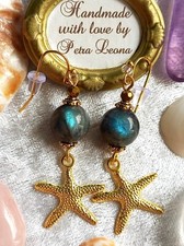 Zierliche Sommer-Ohrringe Seestern LABRADORIT Geburtsstein WASSERMANN, KREBS