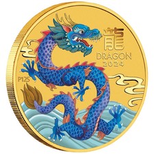 Australien 15 $ 2024 Lunar Jahr des Drachen  1/10 Oz Gold Color ST / BU