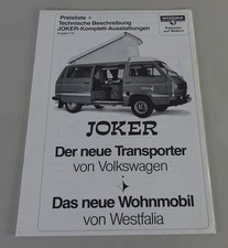 Prospekt / Broschüre VW T3 Wohnmobil Westfalia Joker Komplett Ausstattungen 1979