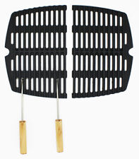 2-teiliger Gusseisen Grillrost für Weber Q 200 / 2000 + 2 Halteklammern + Griffe