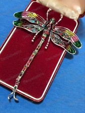 Große Kristall Emaille Libelle Brosche Vintage Rainbow Shawl Pin Schmuck