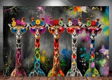 LEINWAND BILD ER XXL ABSTRAKT GIRAFFEN BUNT GRAFFITI KUNSTDRUCK WAND POSTER P688