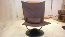 Ligne Roset Sessel Anneau Leder U Oregon Brun Braun Gestell Schwarz mit Hocker
