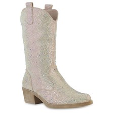 Damen Cowboystiefel Stiefel Spitze Strass Western Schuhe 840905 Mode