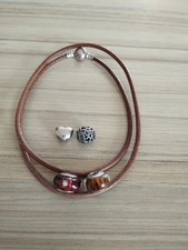 Pandora Halskette aus Leder mit Charms Herz braun bordeaux rot