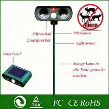 Solar Tiervertreiber Ultraschall Abwehr Marder Katzen Hunde Abwehr Schreck Easy